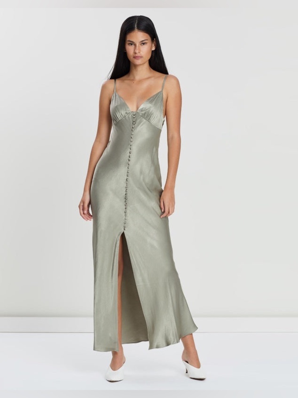 NWT Shona Joy La Lune Bias Slip Dress Sage | Formal Maxi Dress